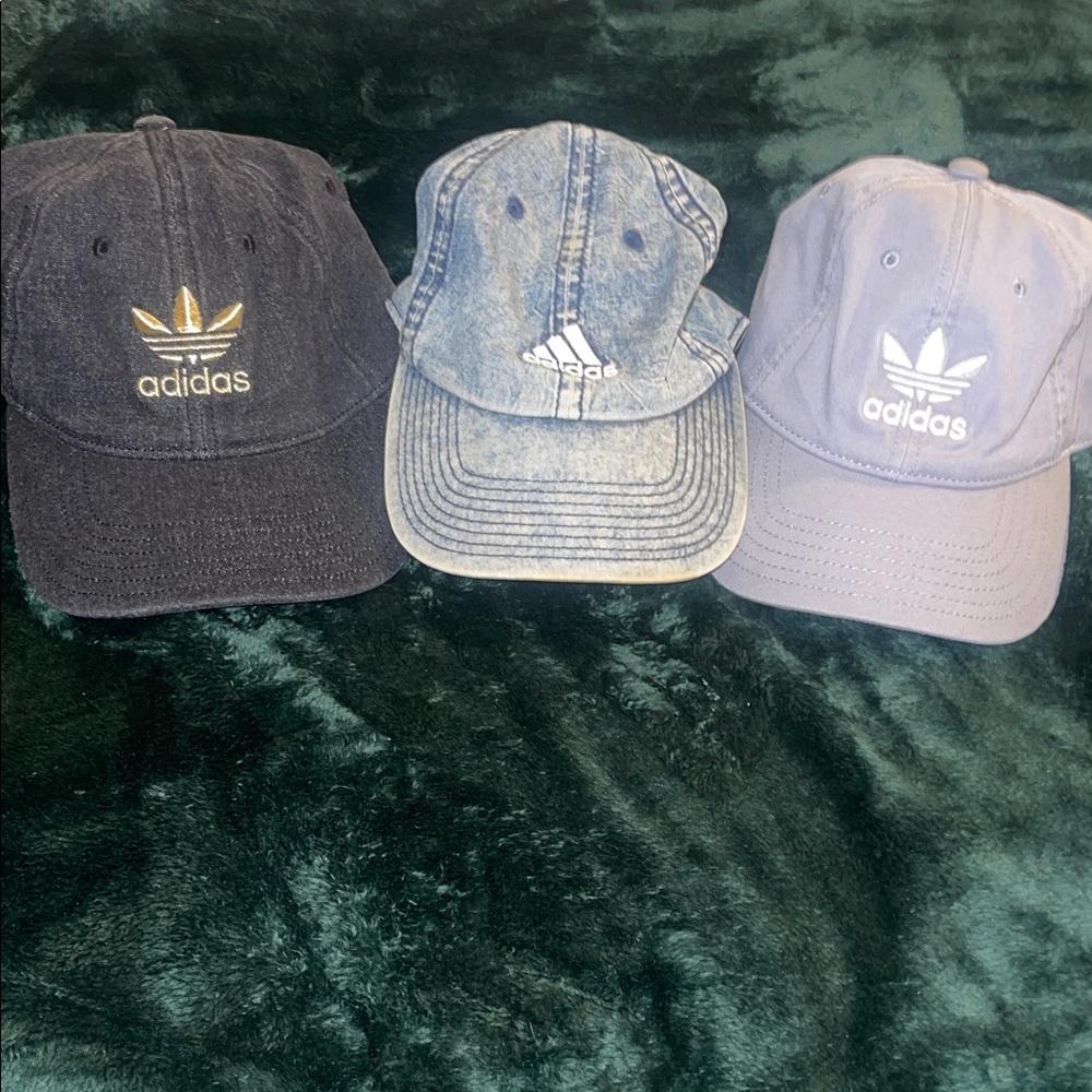 Adidas Trio of Black & Gold, Blue Stone Washed and Gray Cap